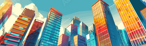 Megapolis city high-rise buildings background vector cartoon illustration