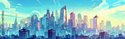 Megapolis city high-rise buildings background vector cartoon illustration