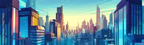 Megapolis city high-rise buildings background vector cartoon illustration