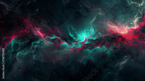Vibrant abstract resembling a cosmic scene with explosive energy in pink and turquoise hues photo