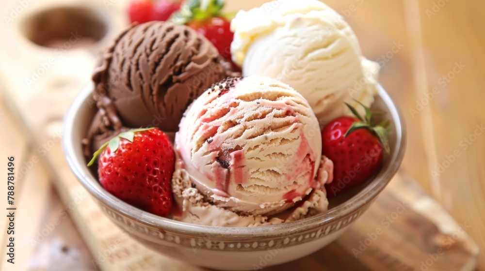 Chocolate, vanilla and strawberry Ice Cream Chocolate, vanilla and strawberry Ice Cream