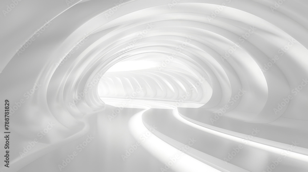 Futuristic white curved corridor interior Futuristic white curved corridor interior