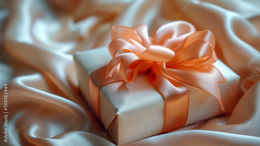 Elegantly Wrapped Gift with Satin Ribbon and Flower Elegantly Wrapped Gift with Satin Ribbon and Flower