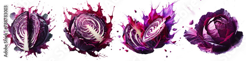 purple cabbage with splash isolated png photo