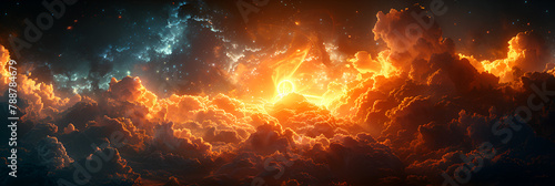  Cloud Formation Illuminated with Orange and Yell, Fierce fire fills the entire screen 