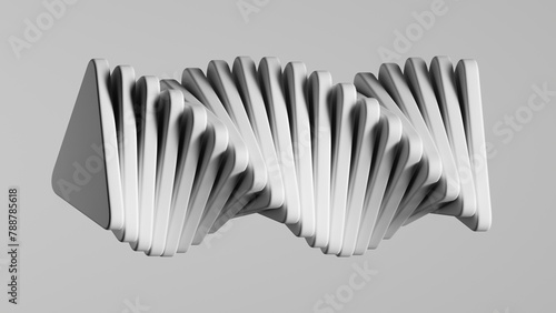 3d render, abstract minimalist white background. Group of simple objects. Twisted column