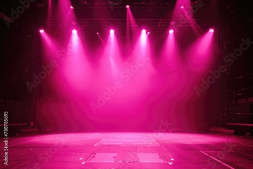 empty stage, bright light pink spotlights. start of the show. theater, concert hall --ar 3:2 Job ID: 5d387fea-f28f-4267-978b-3690b77a1402 © Al