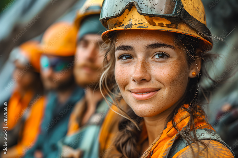 Team of Workers in Hard Hats and Safety Gear Team of Workers in Hard Hats and Safety Gear