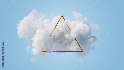 3d render, abstract geometric background of gold linear triangle inside the white cloud, floating mystic vapor, futuristic minimalist wallpaper © NeoLeo