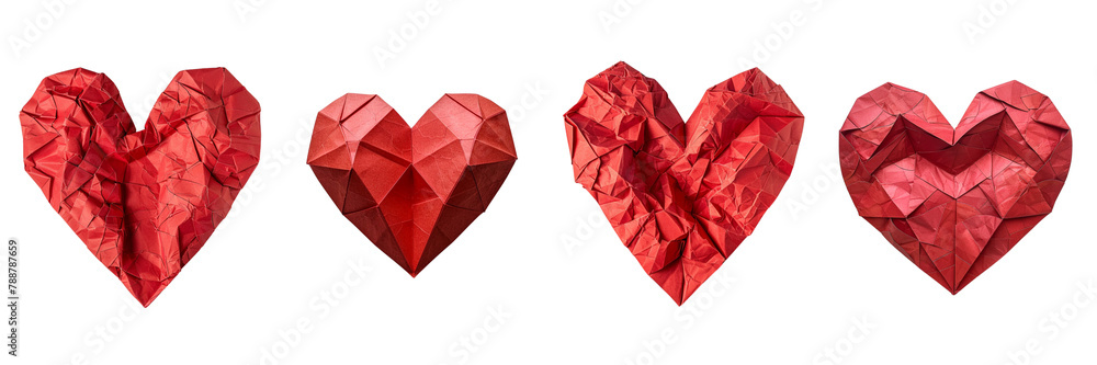 Set of a Paper red heart on a ,transparent background Set of a Paper red heart on a ,transparent background