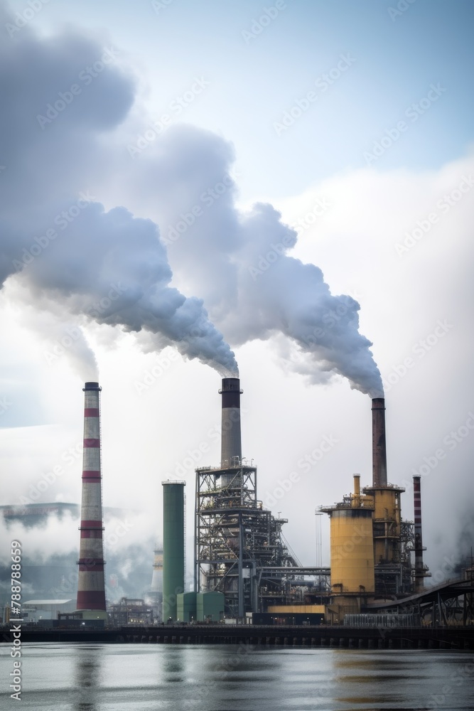 industrial plant high chimneys smoke Generative AI