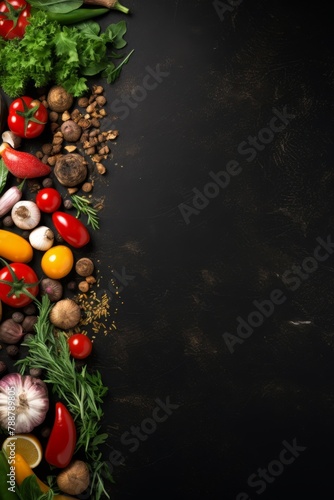 vegetables with spices on a dark background Generative AI