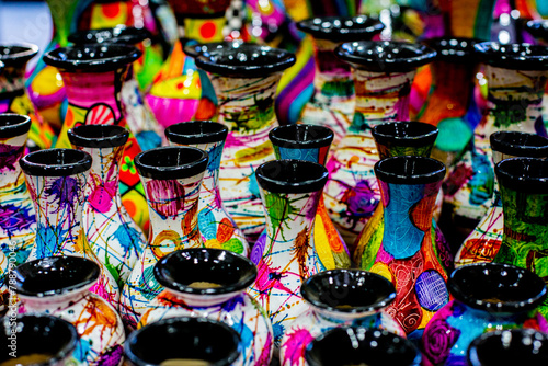 Colorful ceramic vases handcraft made in Colombia