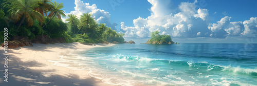 Romance Background with Romantic Sunshine Beach, A beach scene with palm trees on the beach 