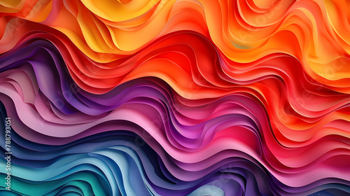 Colorful abstract waves, dark salmon dance, 3D paper cut art, vibrant gradient, carving creativity, AI Generative