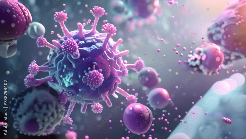 This close-up photograph captures the intricate details of a corona virus particle on a surface, Microscopic view of a virus attacking a cell This close-up photograph captures the intricate details of a corona virus particle on a surface, Microscopic view of a virus attacking a cell