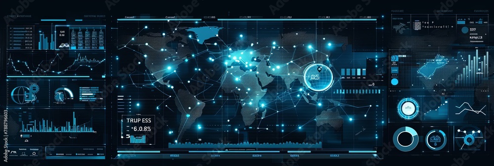 Analytics Nexus: Complex Infographic Interface and Global Data Analytics Nexus: Complex Infographic Interface and Global Data