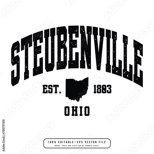Steubenville text effect vector. Editable college t-shirt design printable text effect vector photo