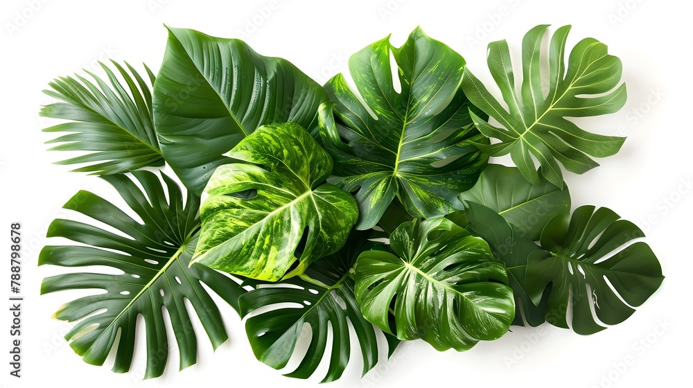 Lush Green Monstera Leaves Arranged Elegantly on a White Background. Perfect for Nature Themes and Eco-Friendly Design Projects. Tropical Leaf Pattern. AI Lush Green Monstera Leaves Arranged Elegantly on a White Background. Perfect for Nature Themes and Eco-Friendly Design Projects. Tropical Leaf Pattern. AI