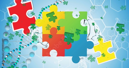 Colorful puzzle pieces fitting together represent solving problem