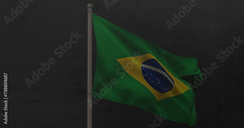 A green and yellow flag with blue globe and white stars waving
