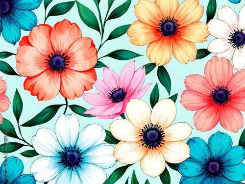 Background illustration with colorful summer flowers 