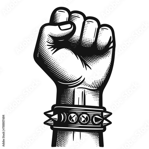 fist with studded bracelet illustration