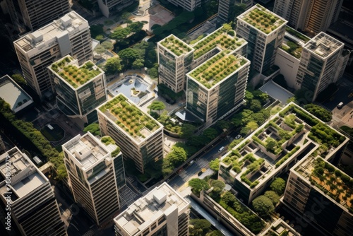 Aerial View of a Vibrant Urban Block with a Central Courtyard, Surrounded by Modern Buildings and Bustling City Life