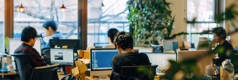 custom made wallpaper toronto digitalMultiple individuals seated at desks in an office space, focused on working on computers