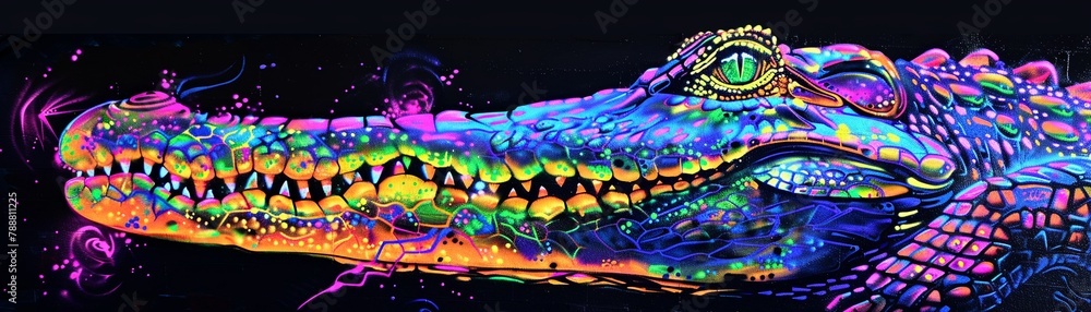 Psychedelic crocodile graffiti vibrant neon colors