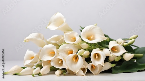 Serenity in White  White Calla Lily Flowers Against White Background
