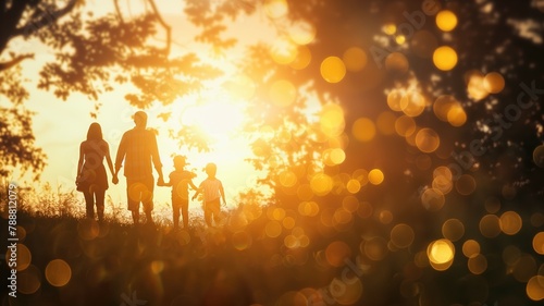 Silhouette of family holding hands during sunset