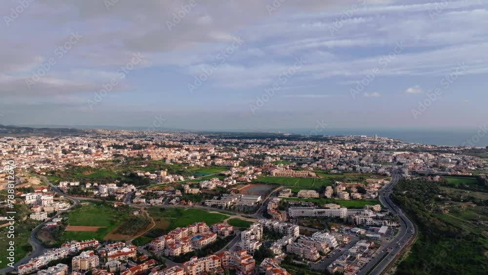 Aerial vew cityscape of Paphos, Cyprus. A tourist town of urbanization on the shores of the Mediterranean Sea. High quality 4k footage Aerial vew cityscape of Paphos, Cyprus. A tourist town of urbanization on the shores of the Mediterranean Sea. High quality 4k footage