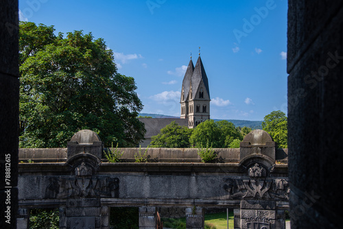 The view of the towers of the Basilica of St. Kastor in Koblenz
