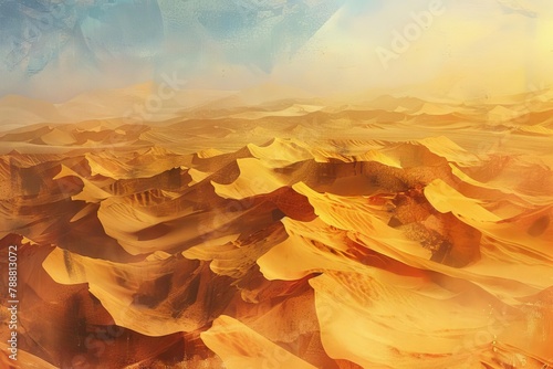 majestic sand dunes in sahara desert landscape aerial view warm earthy colors digital painting