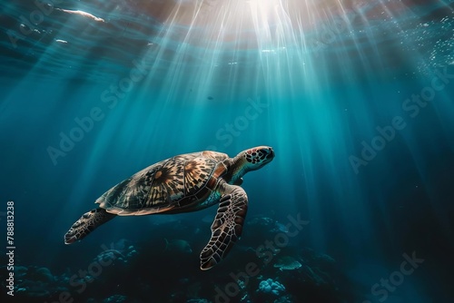 majestic sea turtle swimming gracefully in the vast ocean depths underwater wildlife portrait