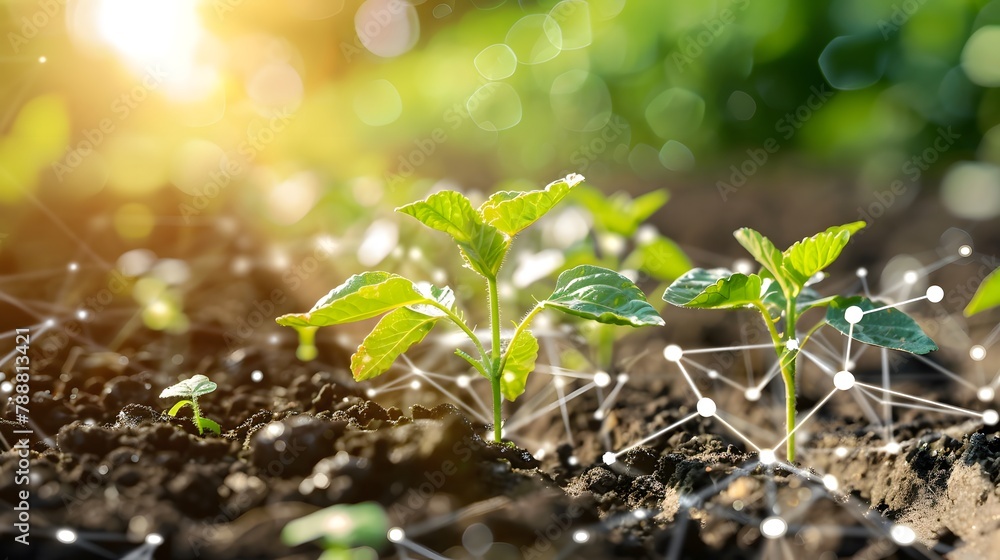 Smart farm concept. Soil health monitoring on a smart farm using cutting-edge soil sensors and data-driven analysis for sustainable crop production. Advancing agriculture. Smart farm evolution. 