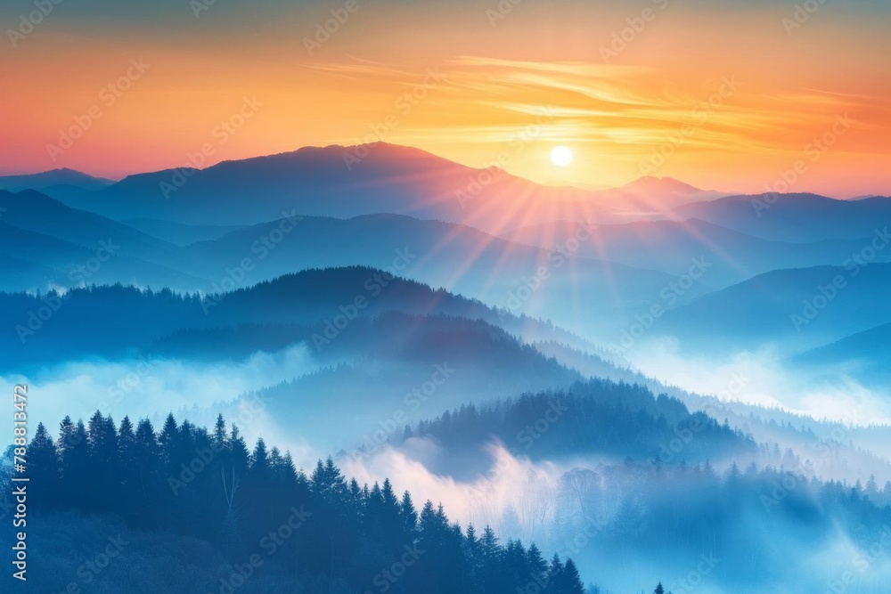 majestic sunrise over misty mountains landscape photography