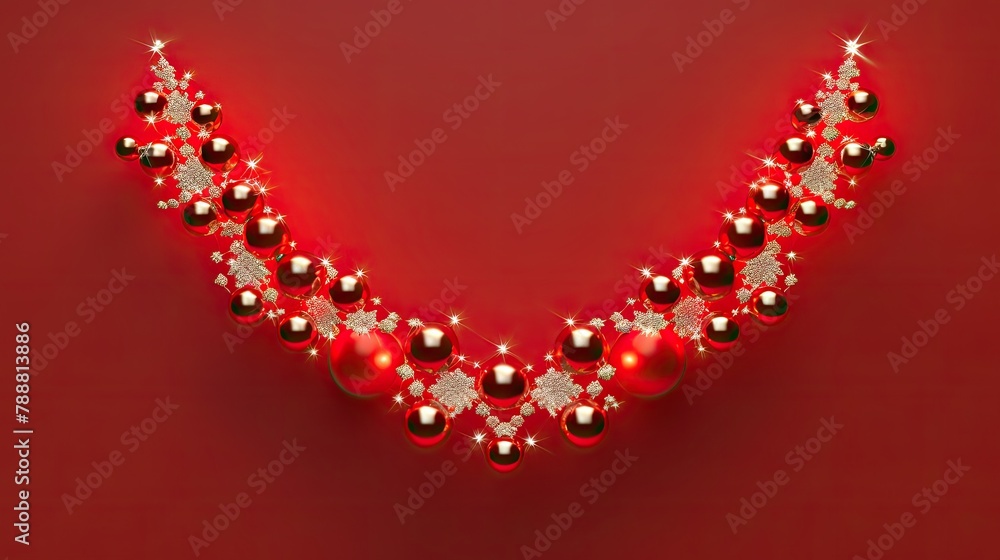 Obraz premium Red and gold Christmas balls wreath on red background.