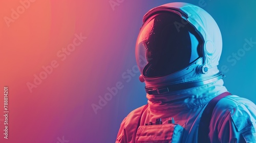 Astronaut in spacesuit against neon gradient background