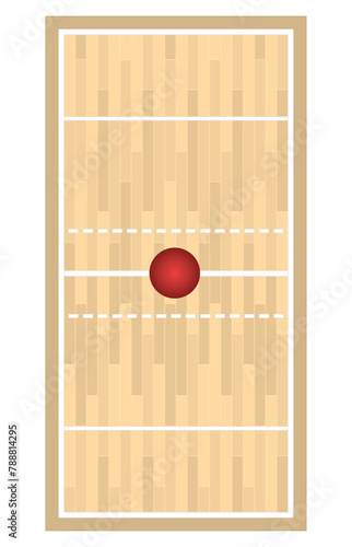 dodge ball sport, wood floor court indicating boundary lines with ball and isolated on a white background