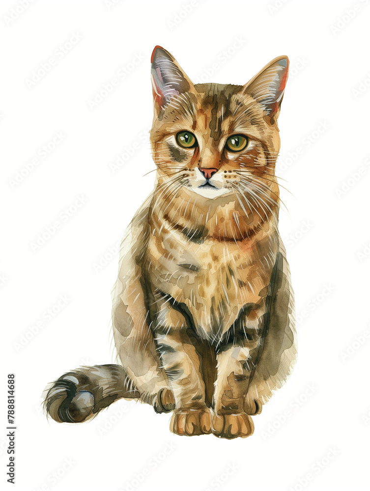 Cat Sitting Alone watercolor style on White Background
