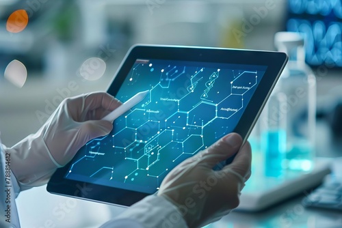 medical researcher studying chemical elements with digital tablet healthcare technology photo