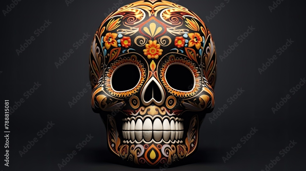 This is a 3D rendering of a calavera, or sugar skull, which is a traditional Mexican folk art form.