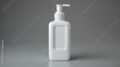 3D rendering of a white plastic bottle with a white pump dispenser. The bottle isðŸ§´ in a plain white background. photo
