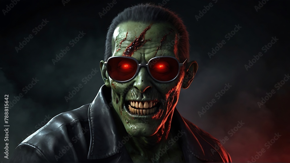 Fashionable Horror: Zombie with Sunglasses and Red Cylinder Smirking Fashionable Horror: Zombie with Sunglasses and Red Cylinder Smirking