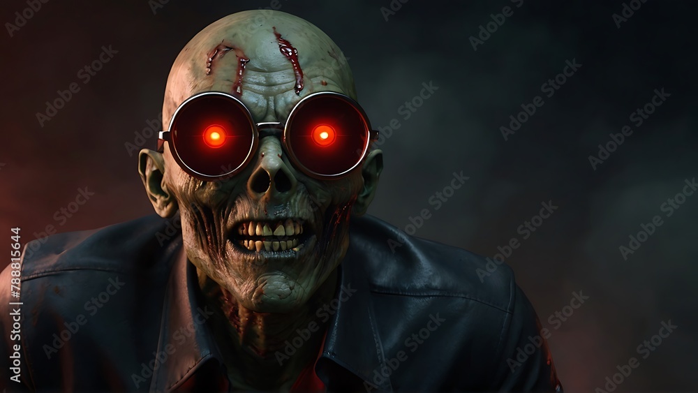 Fashionable Horror: Zombie with Sunglasses and Red Cylinder Smirking Fashionable Horror: Zombie with Sunglasses and Red Cylinder Smirking