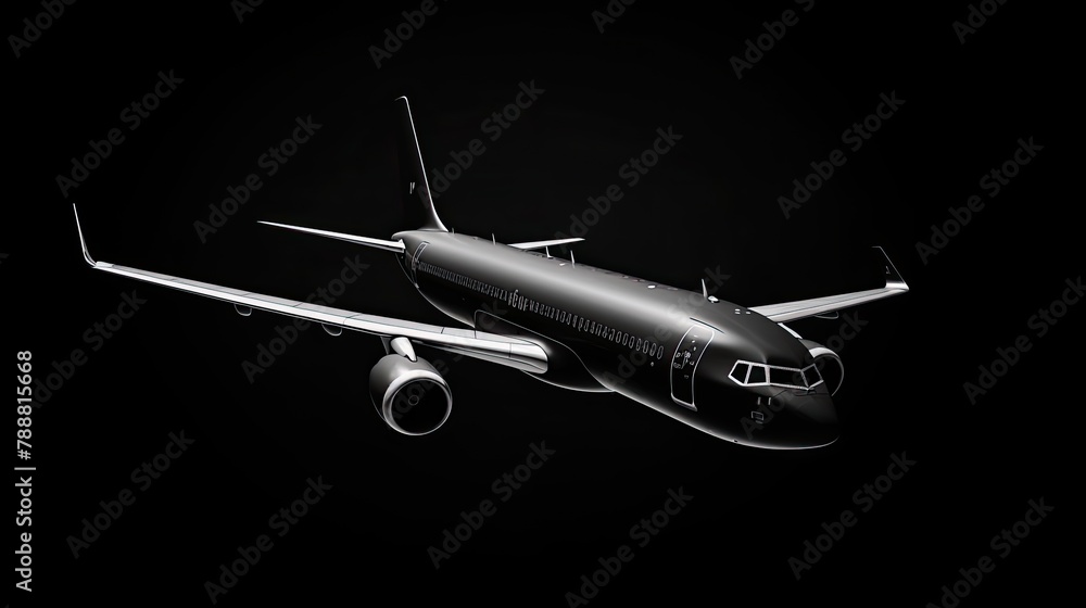 A sleek and stylish black airplane flies through the dark sky. The plane is a symbol of power, prestige, and luxury. A sleek and stylish black airplane flies through the dark sky. The plane is a symbol of power, prestige, and luxury.