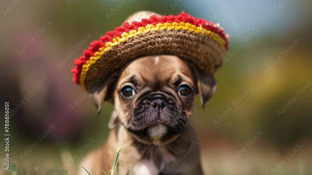 Adorable little pup sporting a tiny sombrero