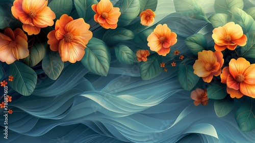 アールデコ調の幾何学的な花紋様のテクスチャ背景